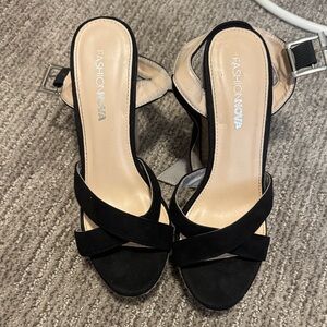 Fashion Nova Black Crisscross Open-Toe Heels